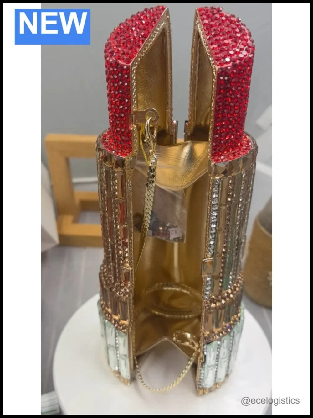 Crystal Rhinestone Clutch Evening Bag Lipstick Shape Mini Purse Party Prom Faux